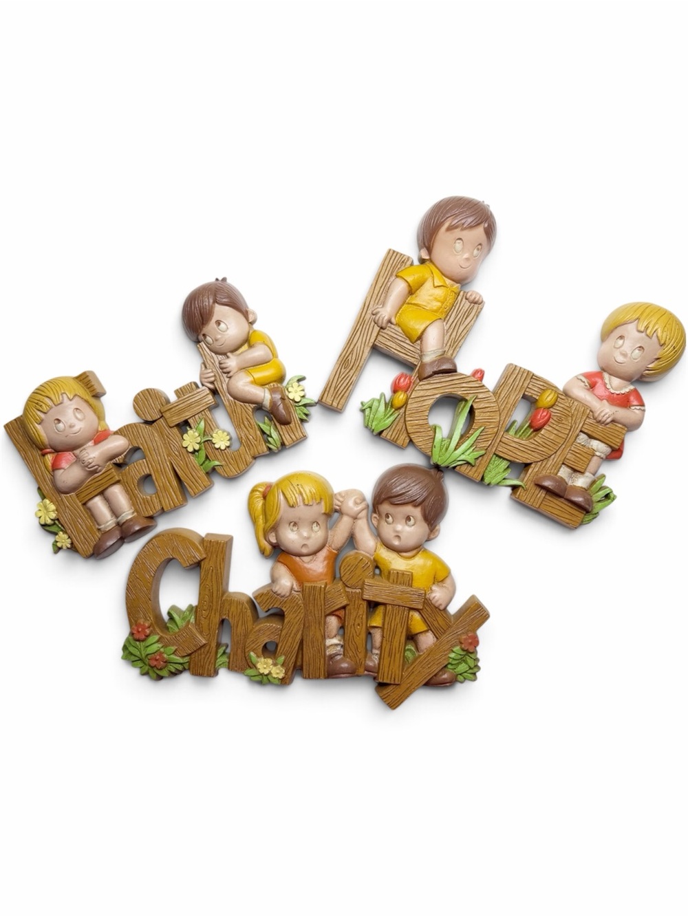 Vintage 80s Burwood Products Faith Hope Charity Kid Wall Art
